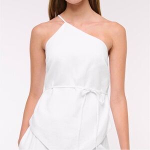 Abercrombie & Fitch One-Shoulder Asymmetrical Linen-Blend Top Size Large